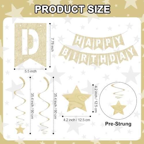 Image of BEISHIDA Gold Happy Birthday Banner with Stars for Kids Women Men Birthday Decor