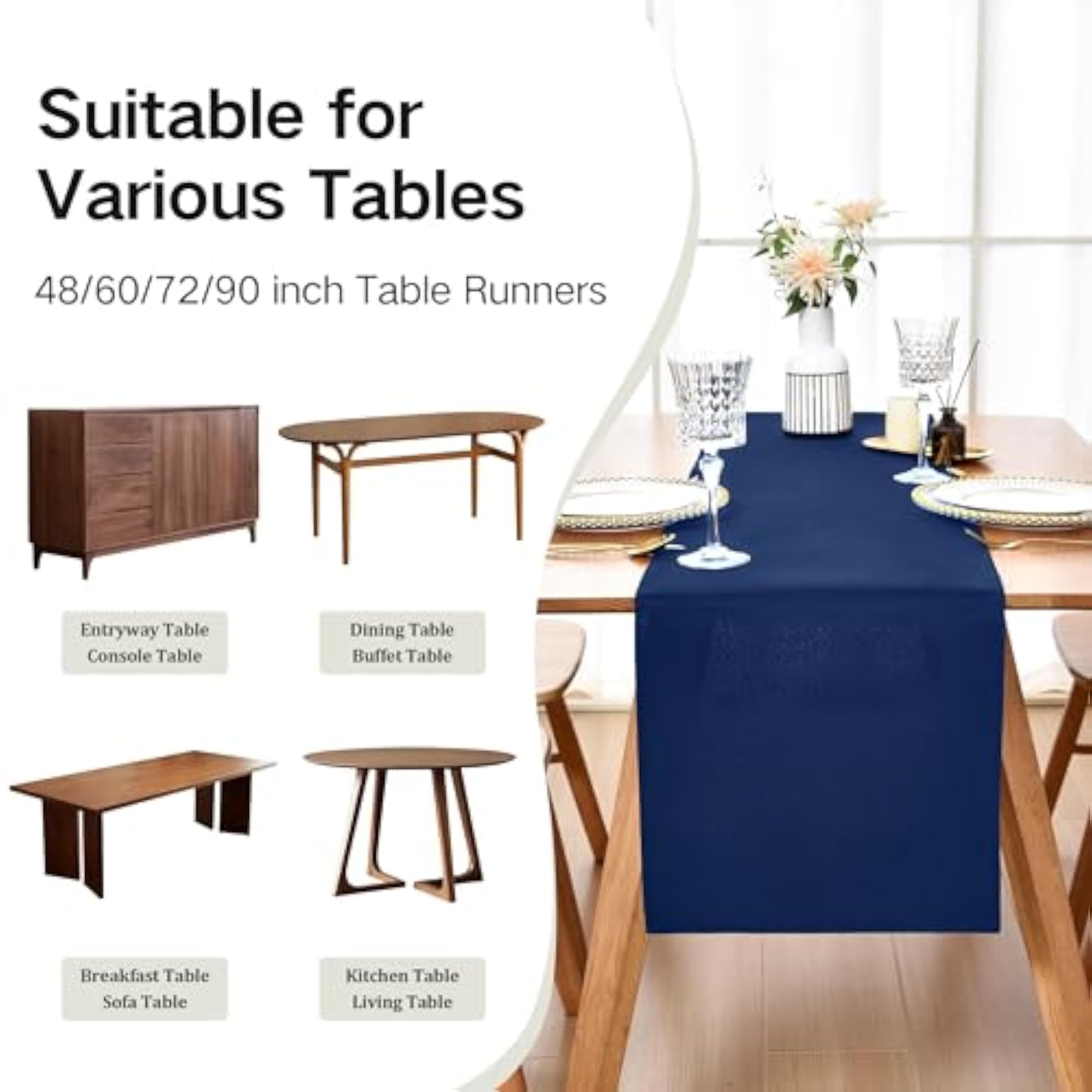 Farmhouse Navy Blue Table Runner, Stylish Dining Table Decor