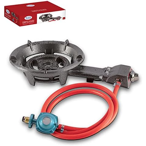 Alpine Cuisine 40,000 BTU Gas Stove Burner 13 Inch with Cast Iron legs | High-Pressure Cast-Iron Propane Burner & Hose - Kitchen Equipment & Camping Burner | Perfect for Home & Outdoor Cooking Cover