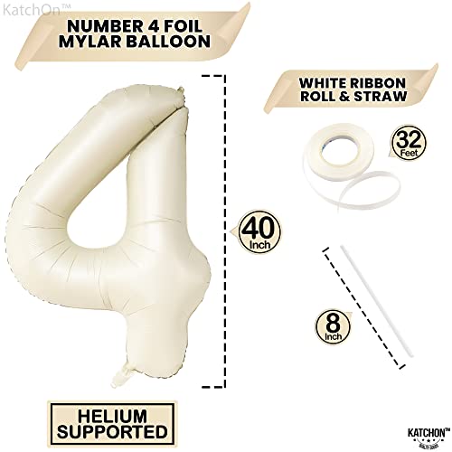 Image of KatchOn Cream White 4 Balloon Number 40 Inch, 4th Birthday Decor for Party | Number 4 Balloons for Birthdays, Creme Number 4 Balloon, 4 Year Old Balloon for 4th Birthday Party Supplies