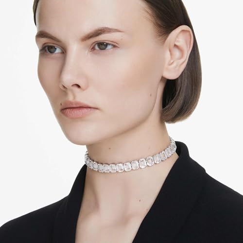 Swarovski Millenia Choker, Weiße, Rhodinierte Halskette mit Strahlenden Kristallen im Oktagon-Schliff