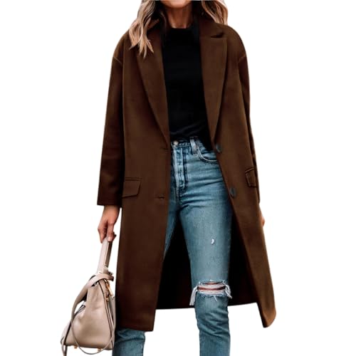 Wollmantel Damen Warm Tailliert Herbstmantel Damen Elegant Blau Jacken Klassisch Winter Trenchcoat Trendy 2#Kaffee S