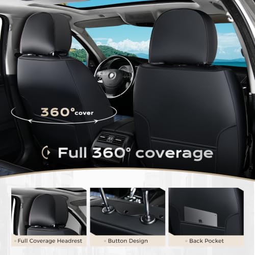 Image of Coverado Universal Car Seat Covers Full Set, Sporty Non-Slip Waterproof Faux Leather Front & Rear Seat Protectors for Trucks SUVs, Mens Automotive Interior - BlackBlue