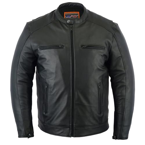 Daniel Smart Motorcycle Jackets for Men Soft Lambskin Black Leather Jacket Mens with Scooter Collar & Multiple Carry Pockets