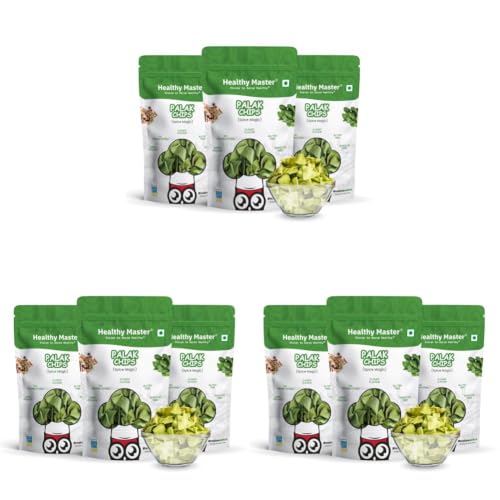 Image of Healthy Master Palak Chips Combo 300g (100g Each) Pack of 9 | Light & Crispy | High Protein Chips | Gluten-Free | No Maida, No Palm Oil | Low-Calorie | Healthy Snacks for Adults & Kids
