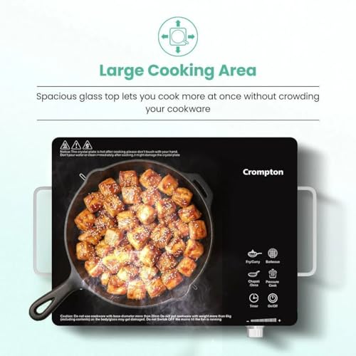 Image of Crompton Infrared 2200W Induction Cooktop with Feather Touch Controls, Rotary Knob and Adjustable Power Levels, LED Display, Overvoltage & Overheat Protection | Efficient Electric Cooker Kitchen