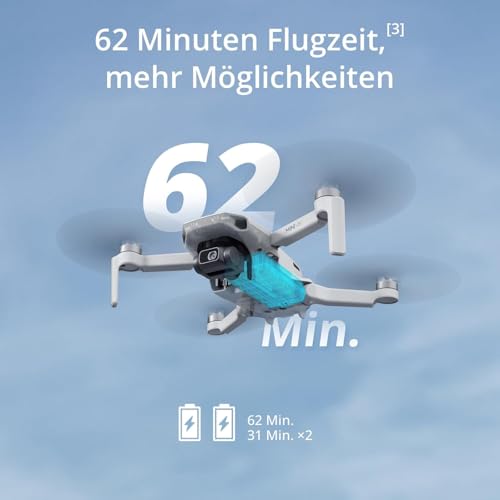 DJI Mini 4K Camera Drohnen Combo mit 4K UHD Kamera für Erwachsene, 3-Achsen-Gimbal-Stabilisierung, 10 km Videoübertragung, Autom. Rückkehr, windstabil, 2 Akkus 62 min Flugzeit, QuickShots, Unter 249g