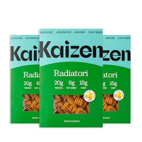 Kaizen Low Carb Keto Pasta Radiatori - High Protein (20g), Gluten-Free, Keto-Friendly (6g Net), Plant-Based Lupini Noodles made w/High Fiber Lupin Flour - 8 ounces (Pack of 3)