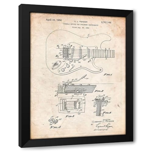 ArtDirect PP46-Vintage Parchment Fender Guitar Tremolo Poster Custom Framed Art Print Giclee Print or Canvas Options with Various Sizes and Customization by Borders, Cole