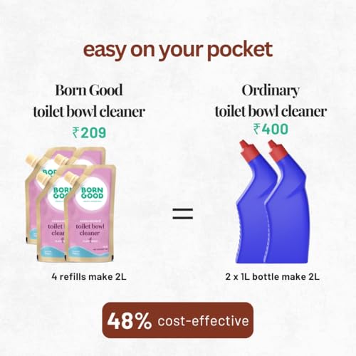 Image of Born Good Toilet Bowl Cleaner Concentrate 2L Refill Pack | 1 Pouch 50ml = 500ml Toilet cleaner | No Toxic Fumes | Kills 99% Bacteria | Removes Skid-marks | Planet-Friendly