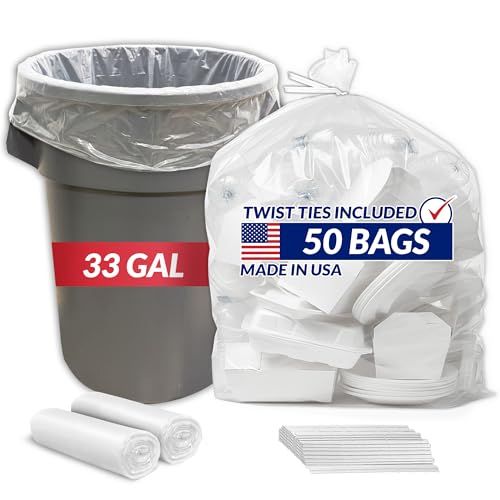 Reli. 33 Gallon Trash Bags Heavy Duty | 50 Trash Bags with Ties | Super Sizeable Clear Serious Garbage Cleanup