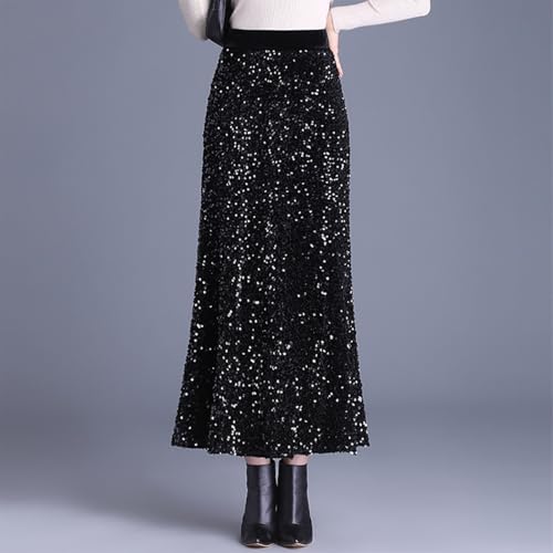 Women's Sequin Skirt Elastic High Waist Ruffled Hem Night Out Party Bodycon Flare Midi Skirt Trendy Fashion Outfit2