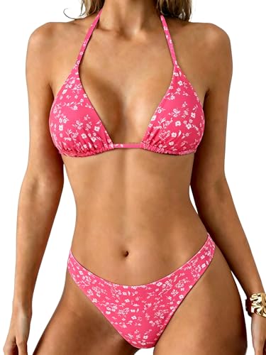 Image of ZAFUL Womens Halter Bikini Sets Triangle Bikinis High Cut Swimsuits 2 Piece Bathing Suits Sexy Swimwear