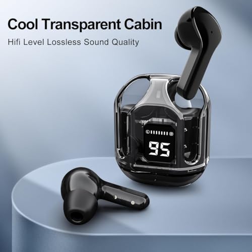 Image of Crystal Wireless Earbuds, Transparent Charging Case and LED Digital Display, Bluetooth Earphones with ENC Noise Cancelling, Touch Control, Google Assistant and Siri Suppor
