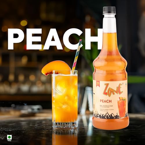 Image of Zone Peach Flavoured Syrup 1000ml - Juicy Peach Flavoured syrup for Mocktails, Iced Teas, Coolers, Smoothies & Summer Drinks |1 Litre - More Servings, Perfect For Cafe Restaurants & Professional Use