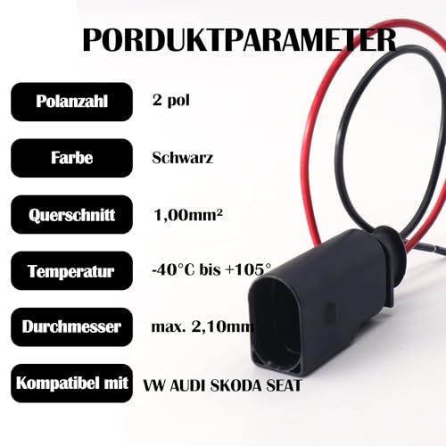 HISports 2-pol Reparatursatz Kabelbaum Stecker - Kompatibel mit VW SEAT ABS ESP Temperatursensor #1J0973802
