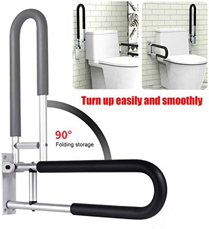 Toilet Aids Grab Bar Rails, Bathroom Safety Support Rail, 24 Inch Shower Handrail, Drop Down Toilet Support Frame Handle for Elderly Disabled Pregnant Bariatric, Wall Mounted Non Slip Aluminium Alloy