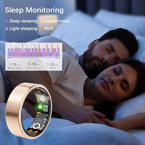 Image of Smart Ring for Women Men, Fitness Ring with Heart Rate, Blood Oxygen,Stress, Sleep Tracker, Step Tracker, Fit Ring No Subscription Fee, IP68 Waterproof Smart Ring for iPhone & Android (Rose Gold, 10#)