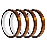 Creztail 4 Rolls Heat Tape 10mm x 33m (108FT), High Temperature Heat Resistant Tape, Heat Transfer Tape, Sublimation Tape for DIY, Industrial and Scientific Applications, Thermal, No Residue