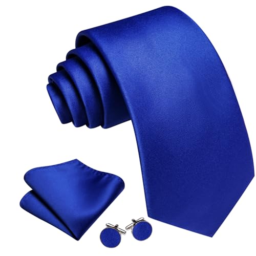 Image of Barry.Wang Plain Men Silk Ties Extra Long Satin Necktie for Wedding Business Handkerchief Cufflinks Set Solid Colors