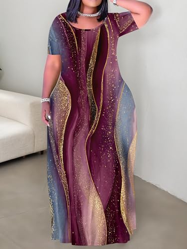 Image of Plus Size Maxi Dresses for Curvy Women T-Shirt Summer Sun Dresses Loose Fit