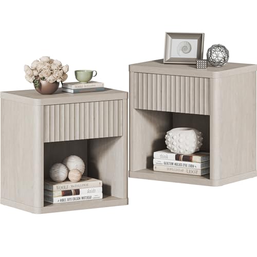 SICOTAS Night Stand Set of 2 Nightstands with Drawer Storage Fluted Bed Side Table End Table Large...