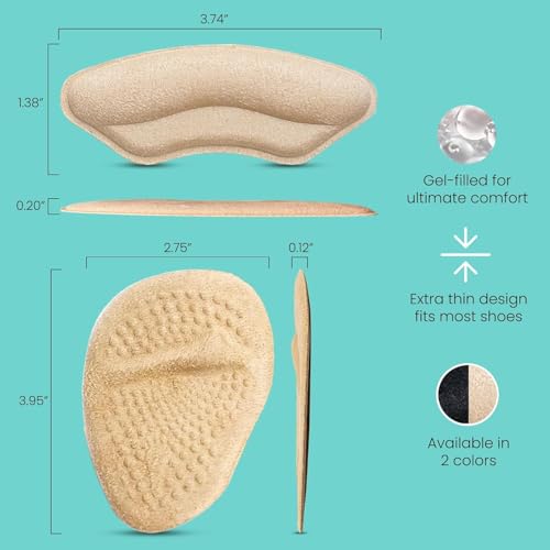 Image of Walkize Metatarsal Pads Women | Heel Inserts for Women | Ball of Foot Cushions (2 Pairs Foot Pads) All Day Pain Relief and Comfort One Size Fits Shoe Inserts (Beige, 4 Pairs)