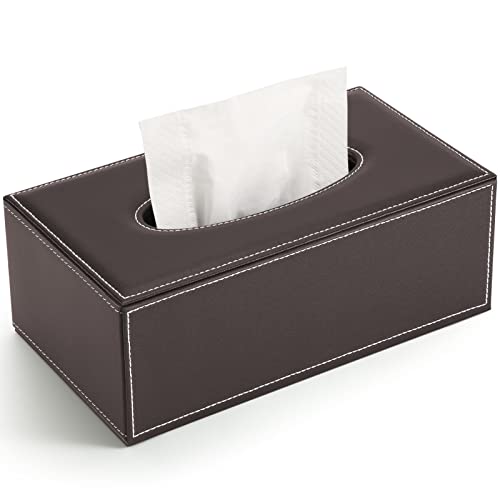 KINGFOM Caja de pañuelos cosméticos de cuero PU caja de pañuelos para oficina/coche/hogar (marrón)