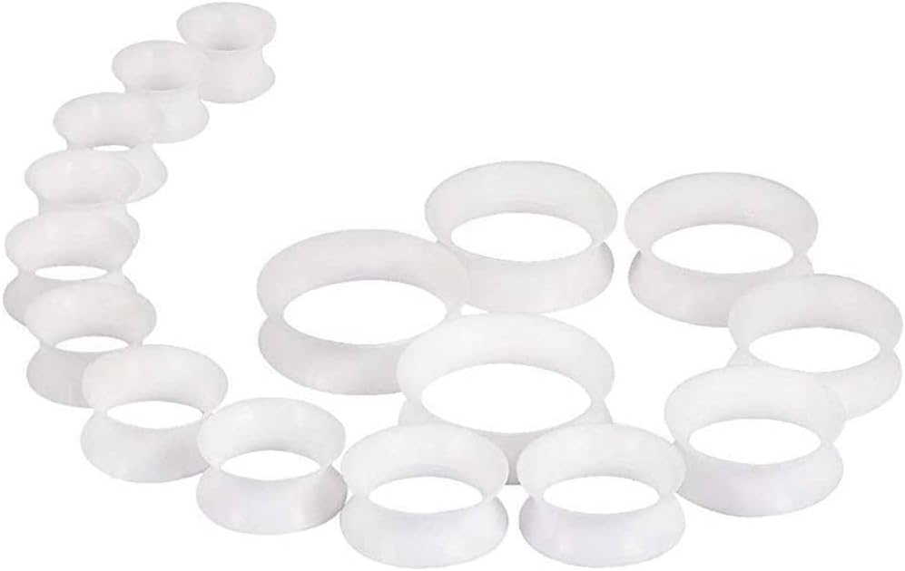 Pair 1-1/4" (32MM) WHITE SILICONE EARSKIN TUNNELS Double Flare Gauges Super Ultra Thin Soft Flexible Flesh Plugs (2pcs)