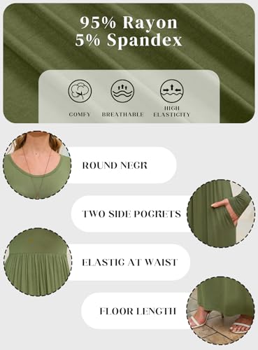 Image of DEARCASE Women's Maxi Dress Long Sleeve Crewneck Empire Waist Long Dresses | Empire Waist,round neck,floor length, dual side pockets, A-line,fall winter long dresses for wedding guest,party,vacation