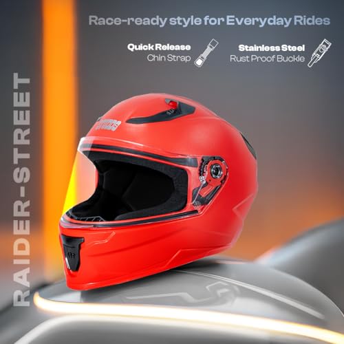 Image of STUDDS Raider Street ISI Certified Full Face Helmet for Men and Women with Clear Visor (Red - L)