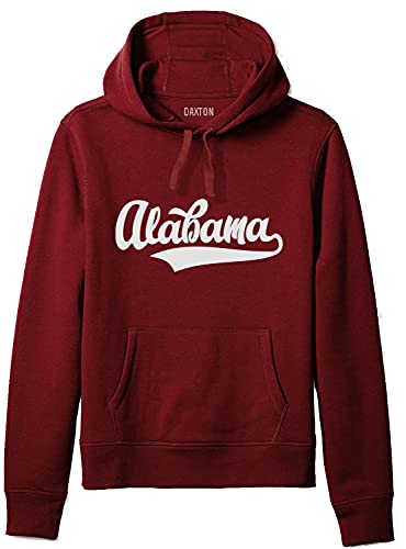 Daxton Adult Unisex Pullover USA Cities State Script Hoodie Fleece Sweatshirt Alabama Burgundy White XL