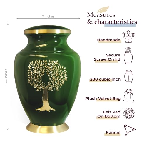 Image of Trupoint Memorials Cremation Urns for Human Ashes, Tree of Life Decorative Burial Urn for Adult Men and Women, Large Green
