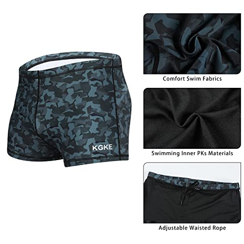 K898 Men's Square Leg Swimming Jammer Shorts Upf50+,Men Swimsuit Swim Jammers Fabric Shape Retention (Grey Camo,L) #TOP3