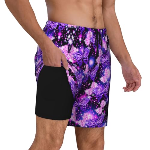 Purple Cute Butterfly Printshort Swim Trunks with Waist Rope and Two Side Pockets Beach Shorts Bathing Suits for Men3