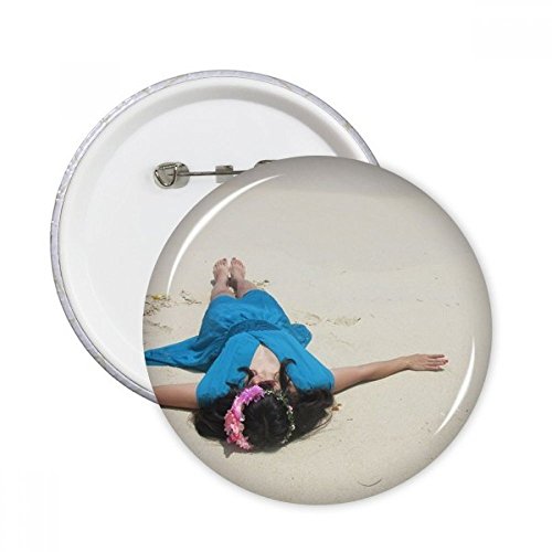 Badge rond bleu Wave Beach Ellie Yao XL | Pins vêtements décoration multicolore 5pcs