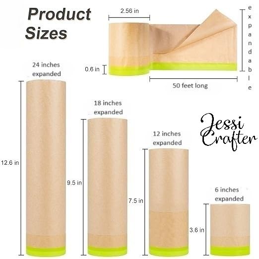 Image of Pre Taped Masking Paper for Painting, Adhesive Tape and Drape Painters Paper, Automotive Paint, House Decoration, DIY Projects. (6 in,12 in, 18 in and 24 in) (2, 12 inches)