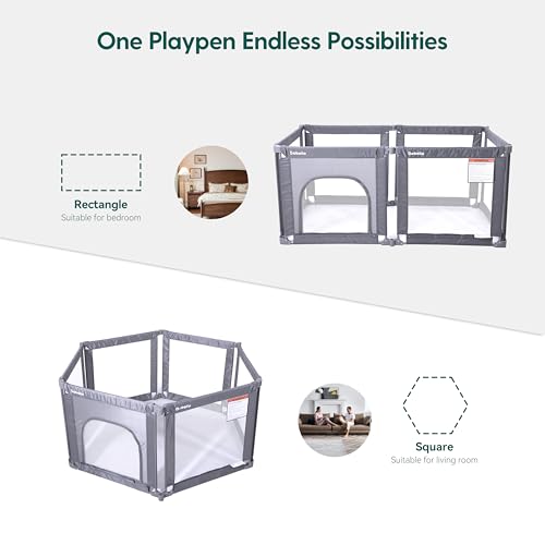 Image of Babelio Wall Mountable Playard, Foldable Playpen for Babies and Toddlers- Adjustable Shape & Area, 62 * 31 inch Playpen with Zipper Gate, Portable Baby Fence for Indoor & Outdoor
