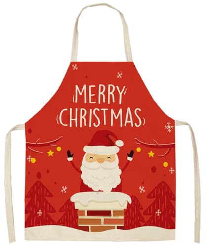 JFAN Delantal Navidad de Cocina Para Hombre y Mujer Delantal con Motivo de Papá Noel para Cocina Restaurante Barbacoa Navidad Delantales-Papá Noel#5