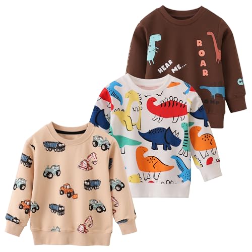 Image of Toddler Boys Crewneck Sweatshirt, Cotton Long-Sleeve Pullover Cartoon Print
