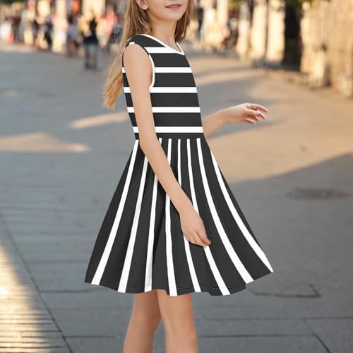 Girls Striped Dress Summer Sleeveless Flowy Beach Casual Dresses A-Line Swing Midi Sundress4
