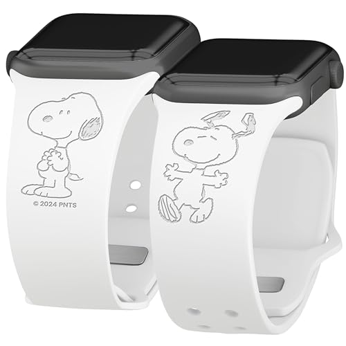 Affinity Bands Peanuts Classic Engraved Silicone Watch Band Compatible with Apple Watch (38/40/41mm (42mm Series 11) Snoopy White)