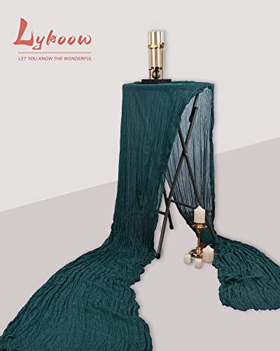 Lykoow 5 Packs Dark Teal Cheesecloth Table Runner, 13Ft X 35" Rustic Gauze Boho Wedding Table Runner Decoration, Wedding Table Decor Table Cloth For Wedding Party Bridal Shower Table #TOP5