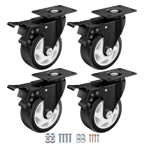 Image of 4 Inch Caster Wheels, Casters Set of 4, ASHGOOB Casters with Brake Heavy Duty 1400 Lbs, Industrial Locking Swivel Top Plate Castor Wheels for Workbench /Furniture /Cart.（AB Switch, Double Pedal Brake