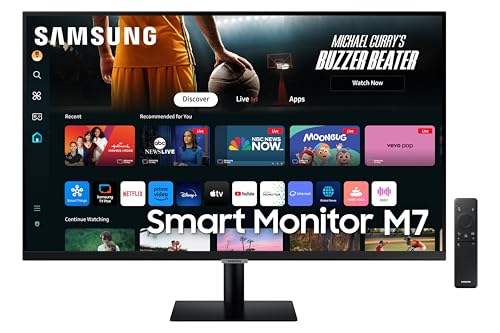 Samsung 32" (80cm) M7 4K Smart Monitor with Smart TV Experience|UHD 3840 x 2160|Type C-65W|OTT Apps|IoT Hub|Office 365|Workout Tracker|Speakers|Solar Remote|Wi-Fi|Bluetooth|LS32DM700UWXXL|Black