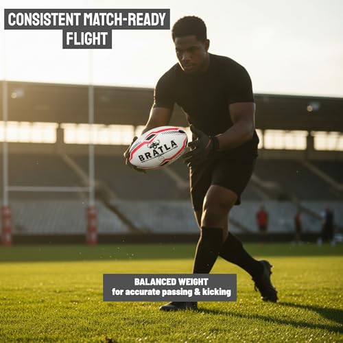 Bratla Pro Match Rugby Ball Size 5 – Hand-Stitched Match & Training Ball with High-Grip Rubber, Precision Flight for Passing & Kicking – Ideal for Clubs, Schools & Competitive Play