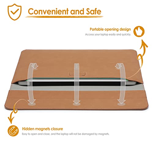 Hyzuo 13.3-14 Inch Laptop Sleeve Case With Stand Feature Compatible With Macbook Pro 14 M2/M1 Pro/Max A2779 A2442 2021-2023, Macbook Air 13 Inch 2010-2017, With Accessory Bag-Brown #TOP4