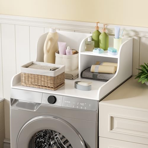 Washer Dryer Countertop with Shelf, 27.5" D x 27" W x 11.8" H Wood Countertop for Washer and Dryer Topper, Laundry Countertops with Anti-Slip Strips and Edge Rails