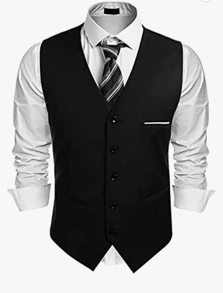 Image of Men's Business Suit Vest Slim Fit Dress Vest Wedding Waistcoat