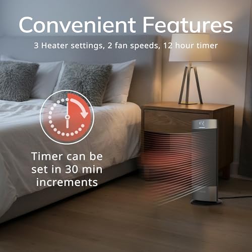 Lasko Ellipse Ceramic Tower Space Heater for Home with Tip-Over Switch, Child Lock, Thermostat, Wide Oscillation, Timer, Remote, For Bedroom, Office, Living Room, 18 Inches, 1500W, Silver, CT18951 by Lasko - Used condition - Image 6